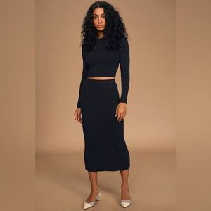 Lulu's Black Ribbed Knit Skirt